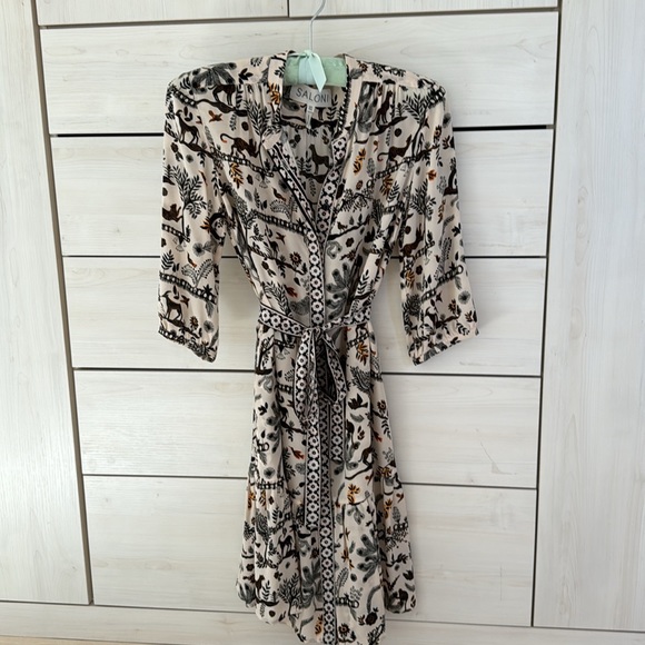 Saloni Tyra jungle print silk shirt dress US size 0 - Picture 4 of 11